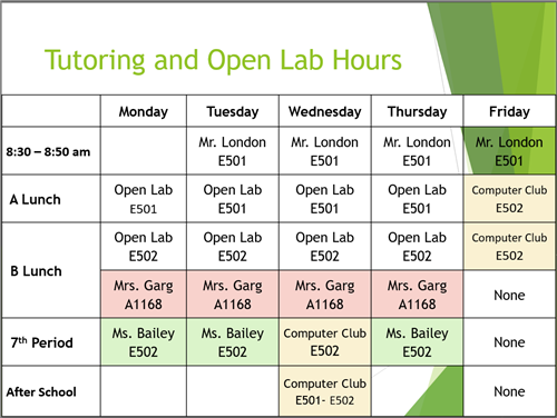 image of tutorials schedule